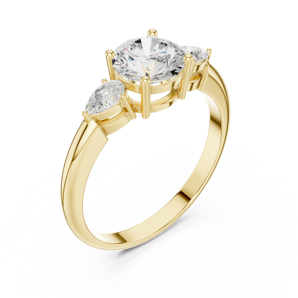 Round Three Stone Diamond Engagement Ring with Pear Side Stones