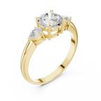 Round Three Stone Diamond Engagement Ring with Pear Side Stones