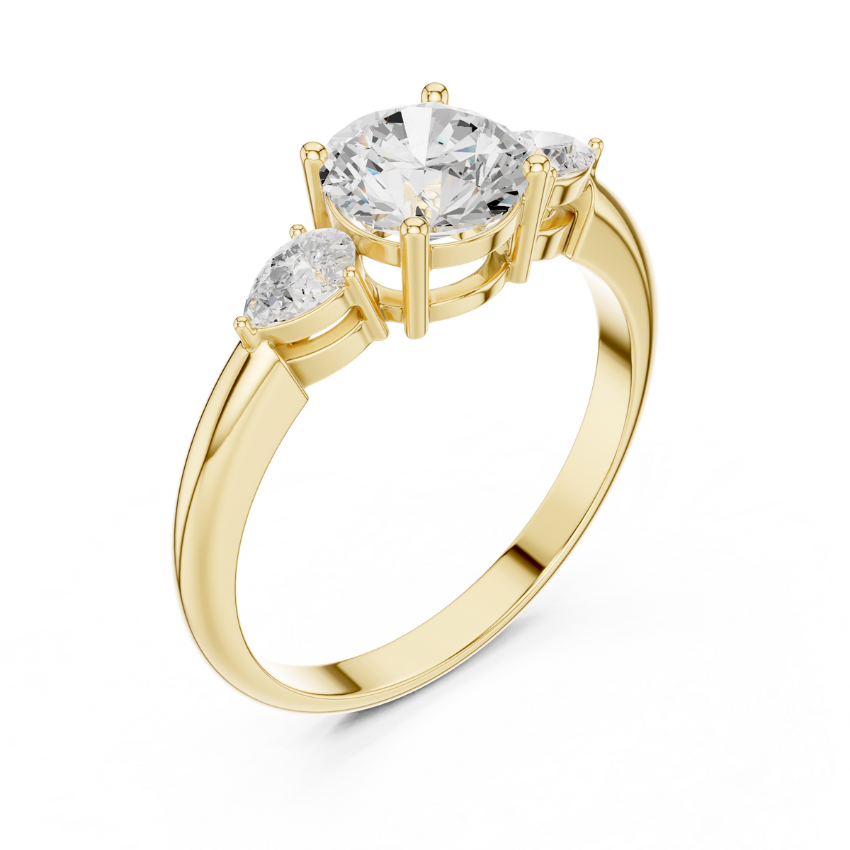 Round Three Stone Diamond Engagement Ring with Pear Side Stones – view 11 of 12, lab grown diamond ring | Jewelix Atelier
