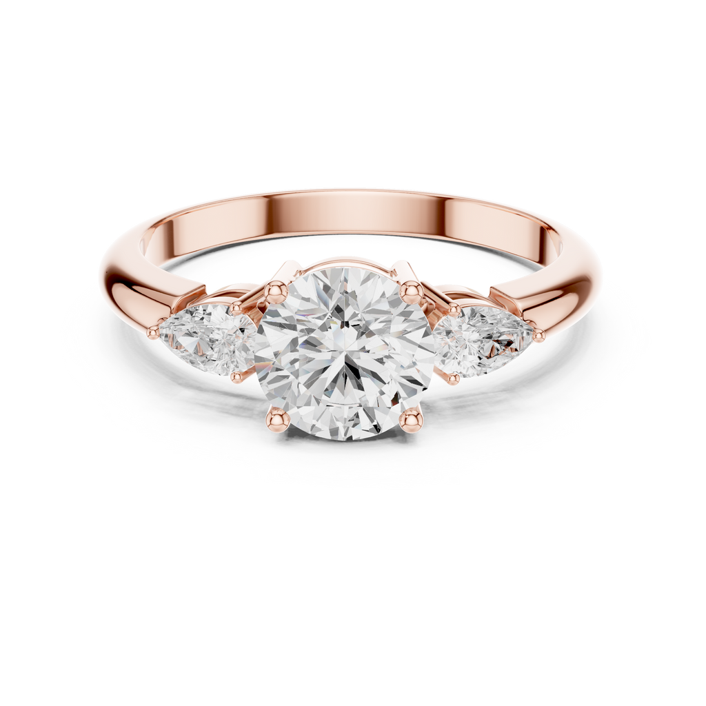 Round Three Stone Diamond Engagement Ring with Pear Side Stones