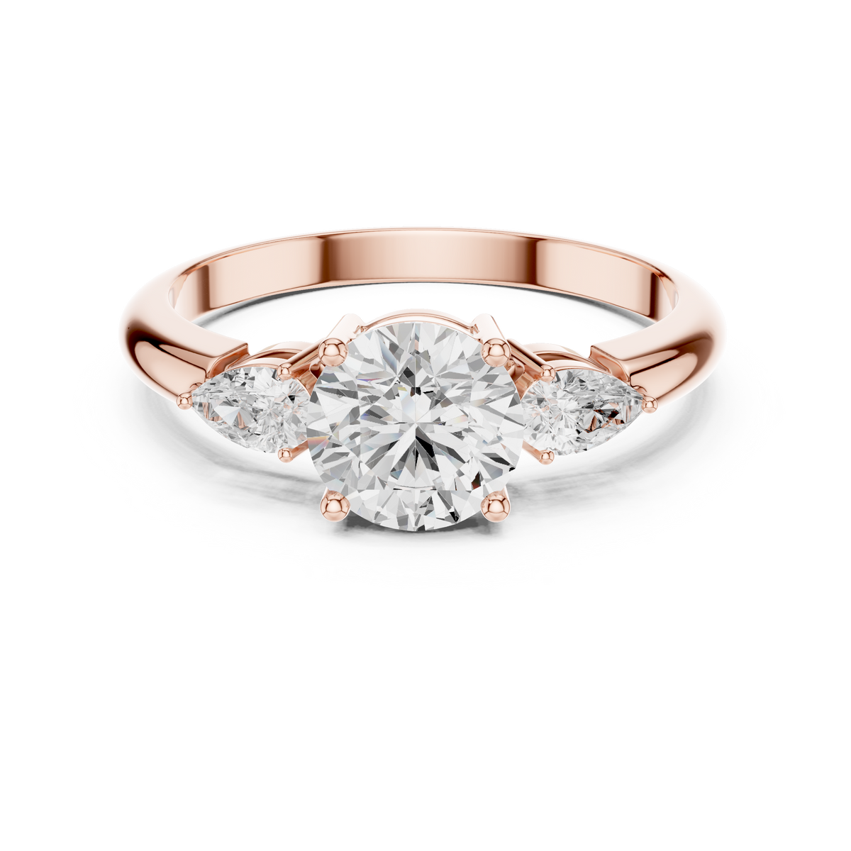 Round Three Stone Diamond Engagement Ring with Pear Side Stones – view 5 of 12, lab grown diamond ring | Jewelix Atelier