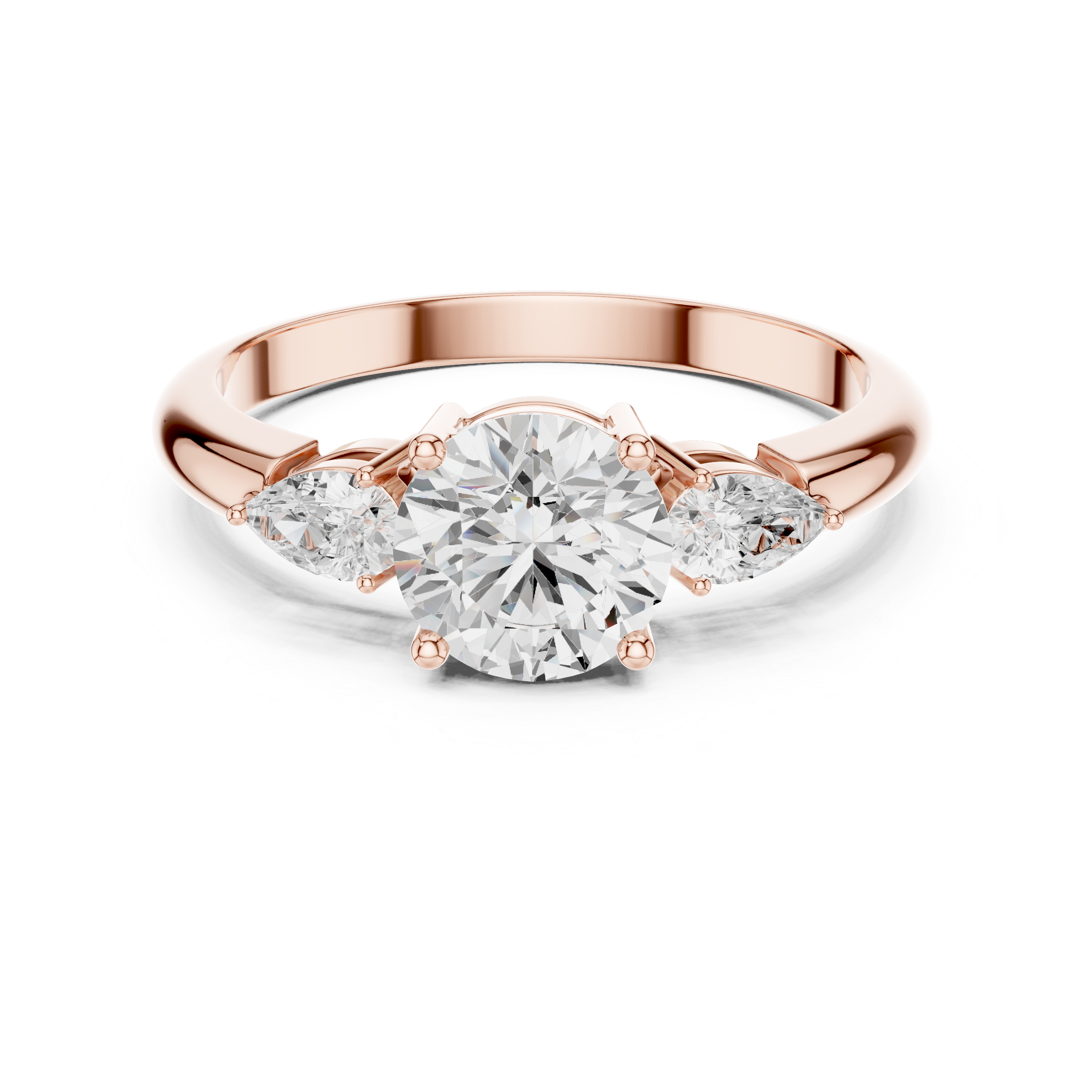 Round Three Stone Diamond Engagement Ring with Pear Side Stones