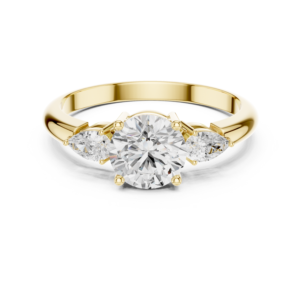 Round Three Stone Diamond Engagement Ring with Pear Side Stones