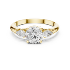 Round Three Stone Diamond Engagement Ring with Pear Side Stones