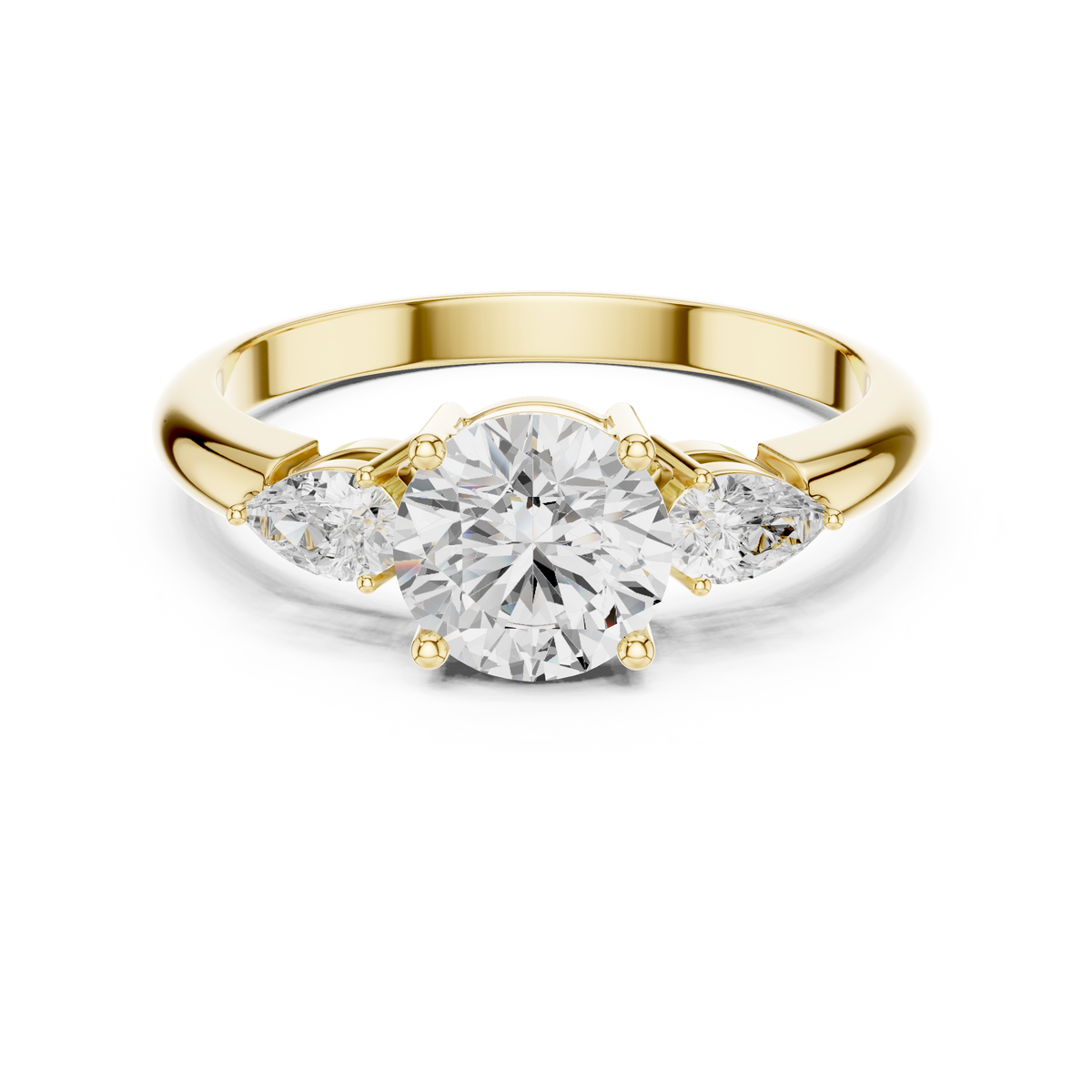 Round Three Stone Diamond Engagement Ring with Pear Side Stones – view 9 of 12, lab grown diamond ring | Jewelix Atelier