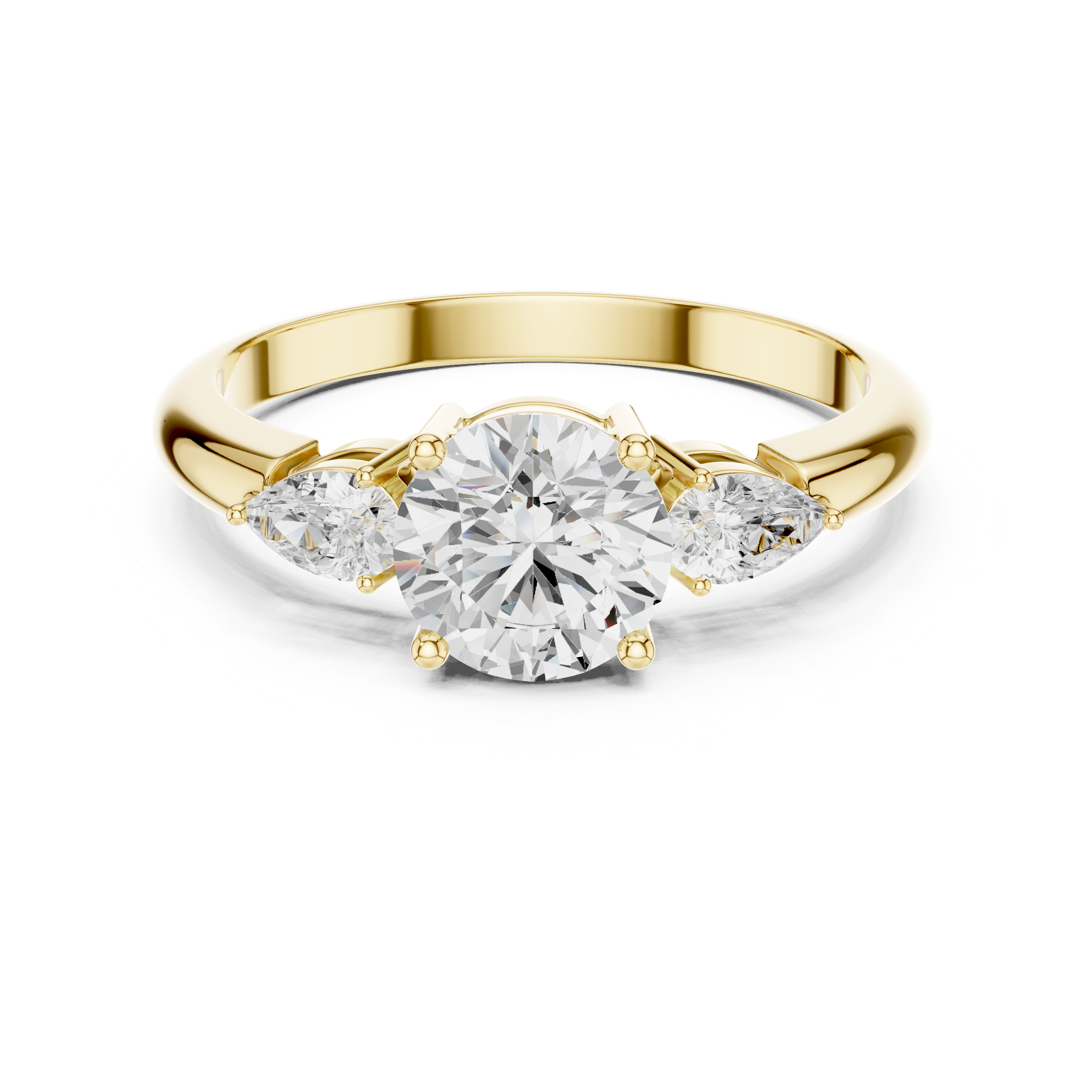 Round Three Stone Diamond Engagement Ring with Pear Side Stones