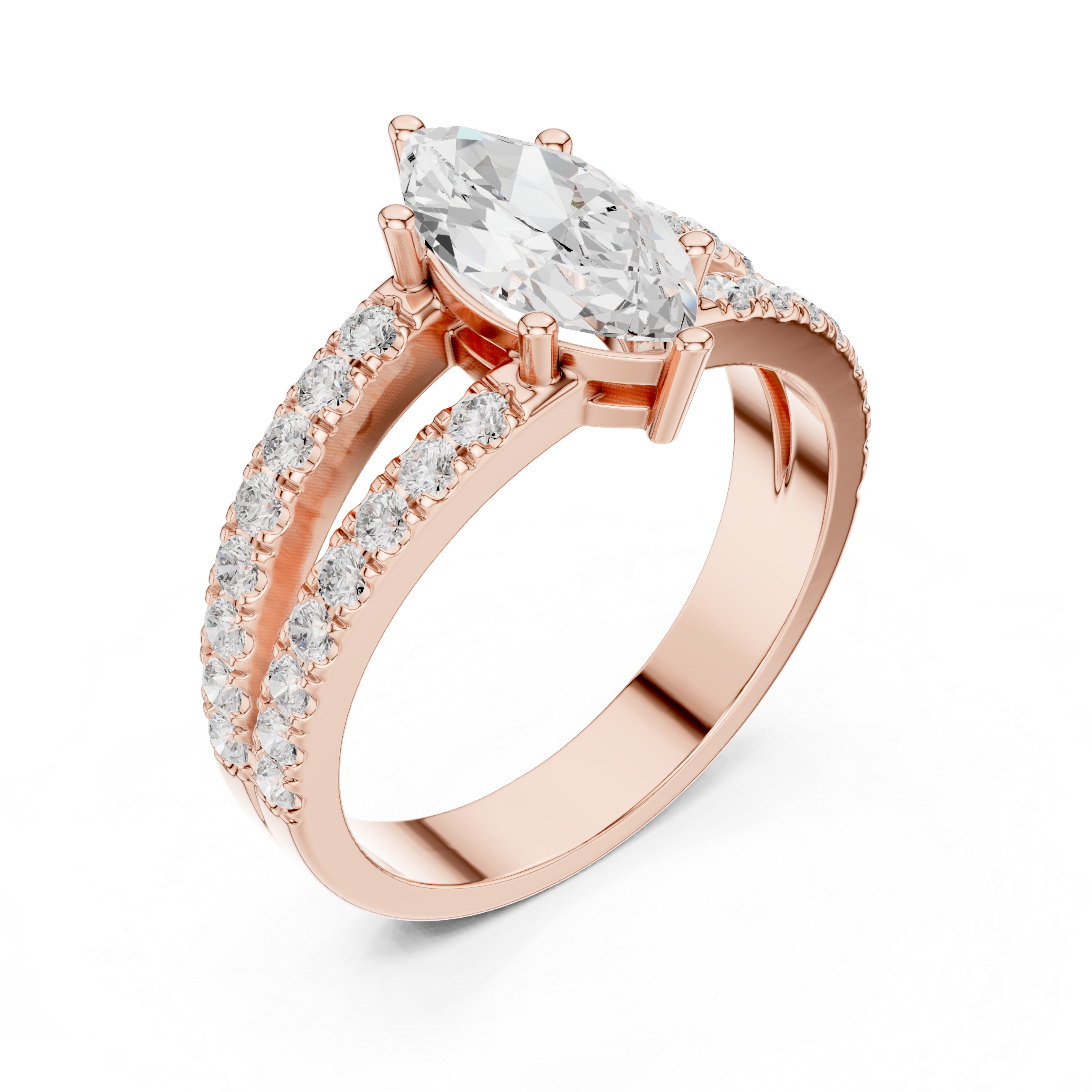 Marquise Cut Split Shank Diamond Engagement Ring