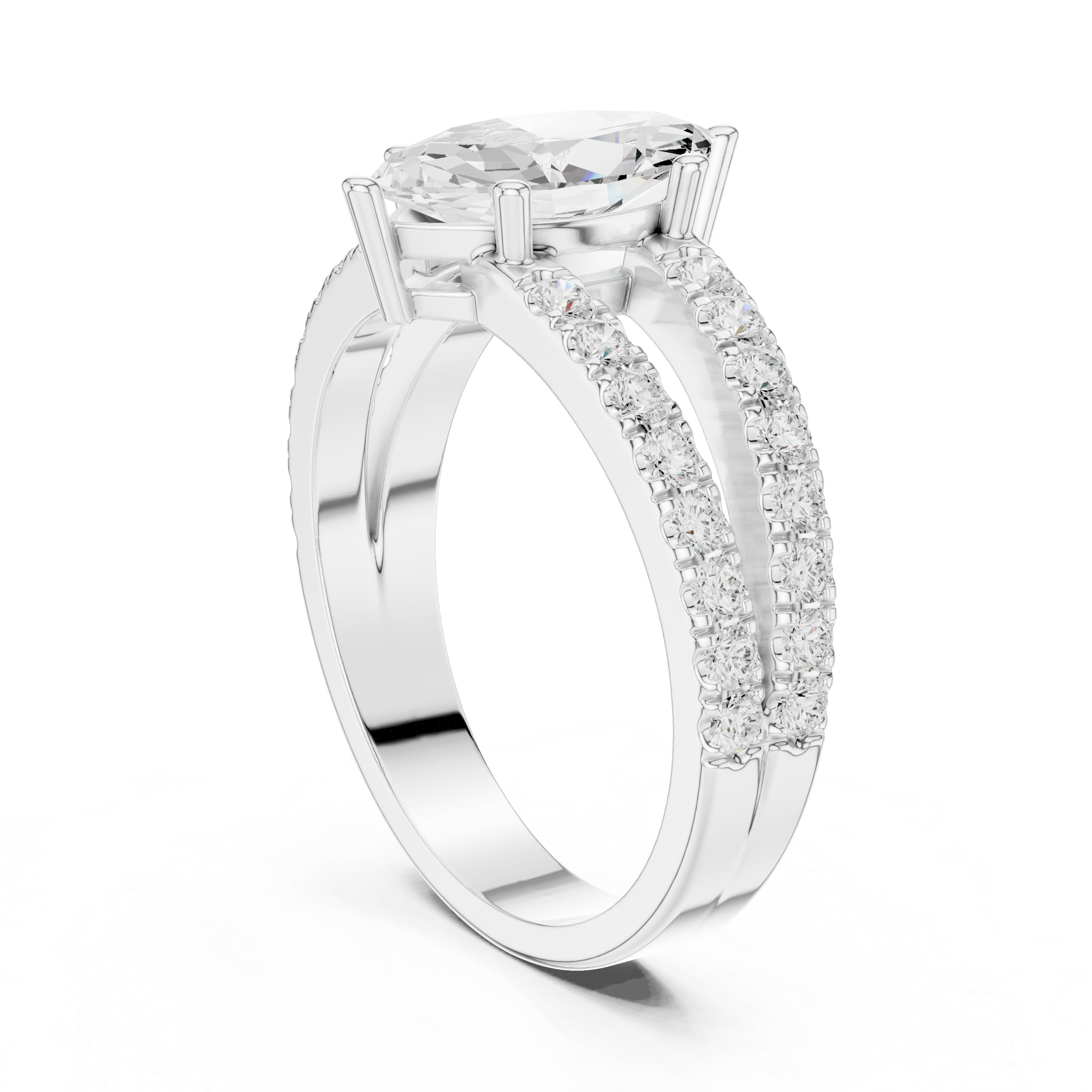 Marquise Cut Split Shank Diamond Engagement Ring