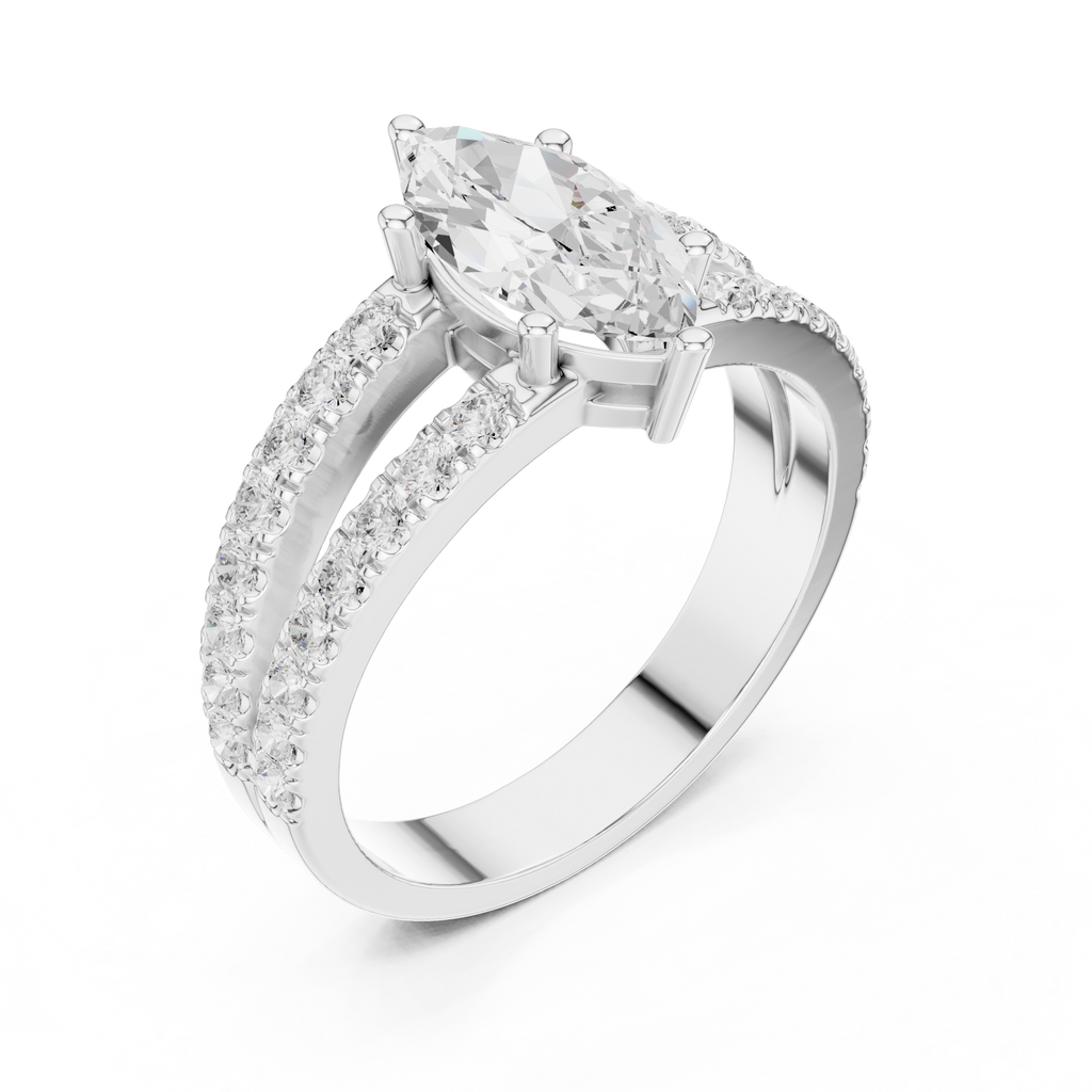 Marquise Cut Split Shank Diamond Engagement Ring