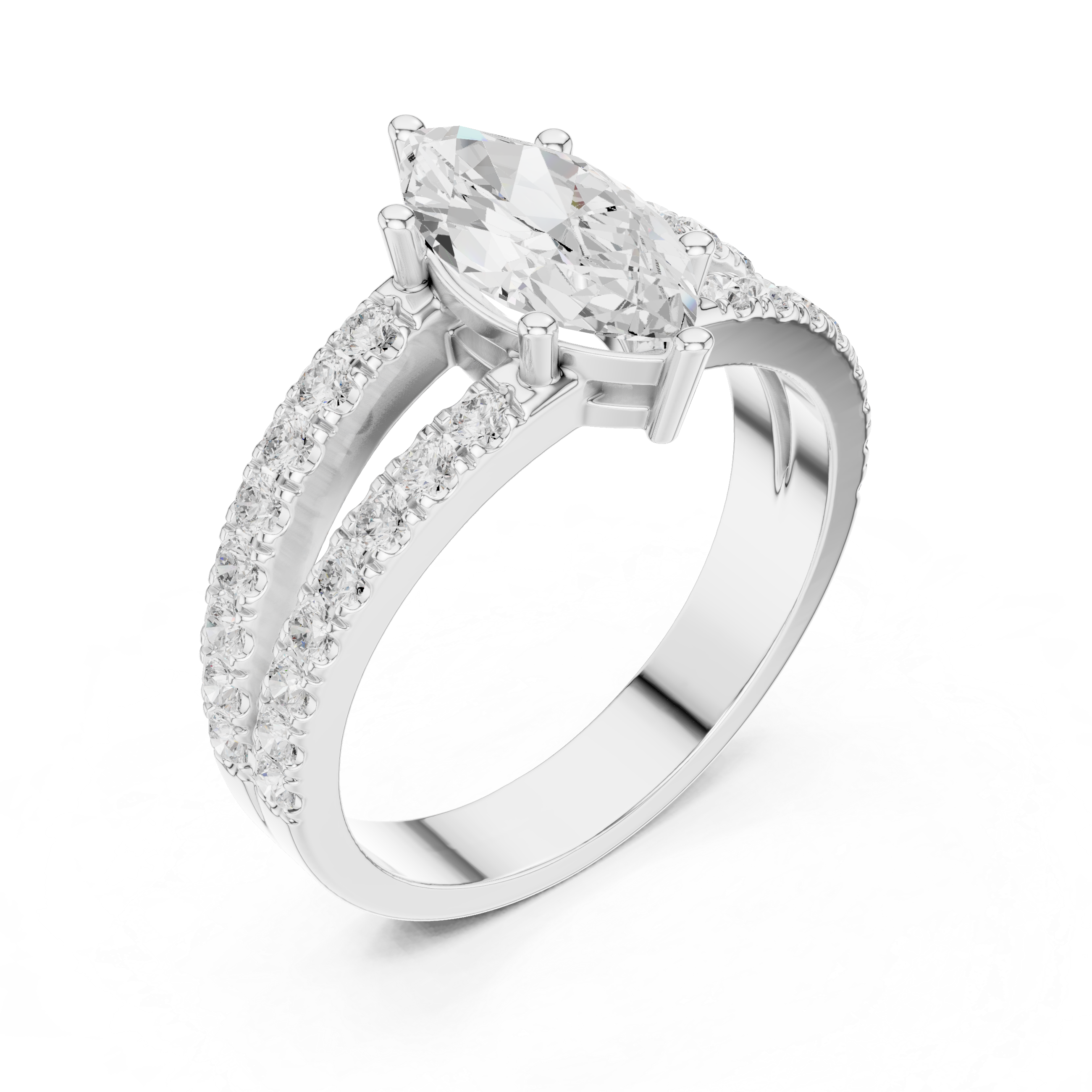 Marquise Cut Split Shank Diamond Engagement Ring