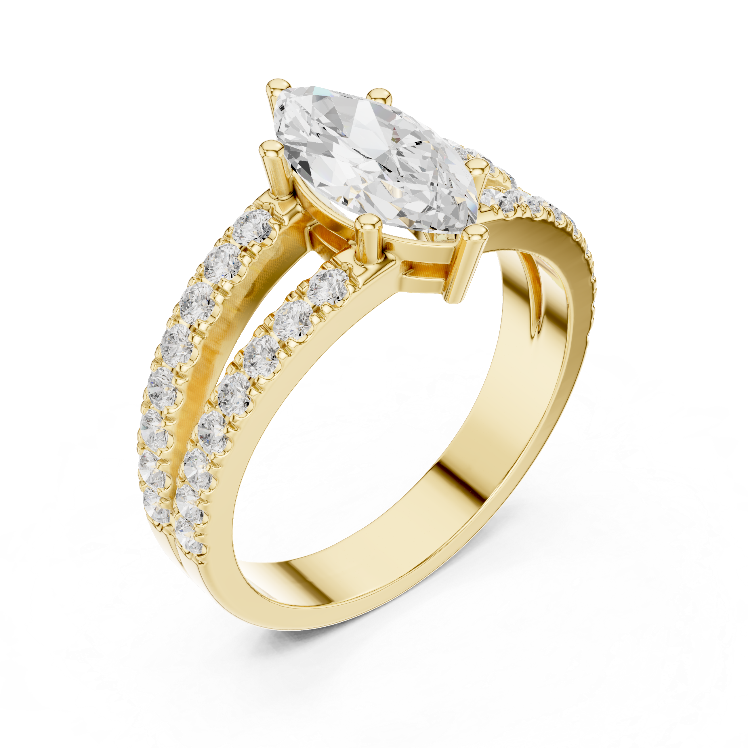 Marquise Cut Split Shank Diamond Engagement Ring