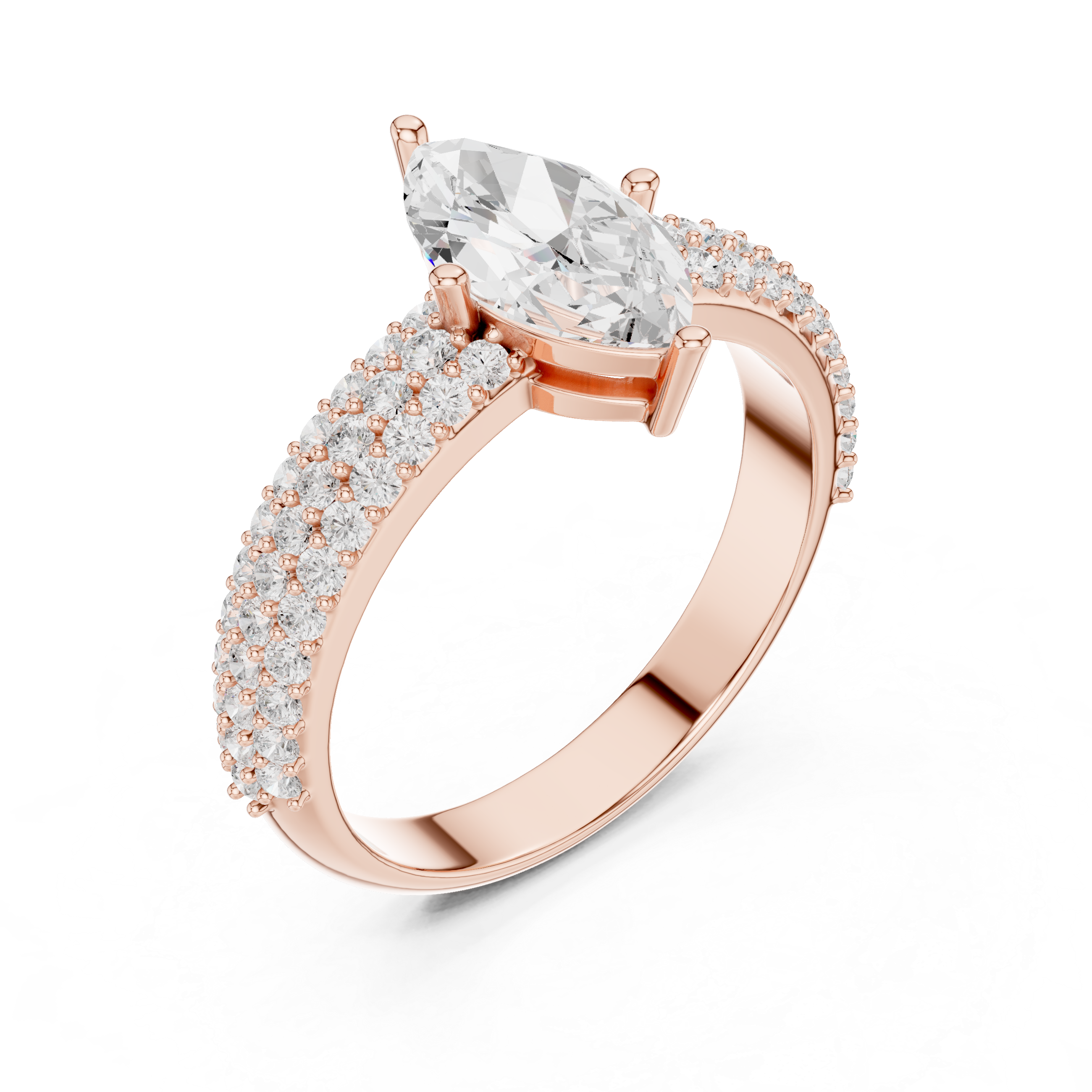Marquise Triple Pavé Diamond Engagement Ring