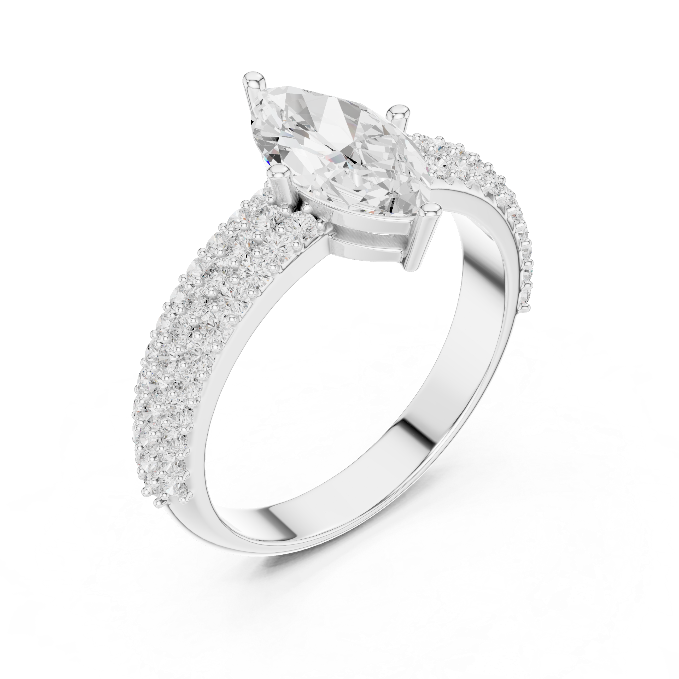 Marquise Triple Pavé Diamond Engagement Ring