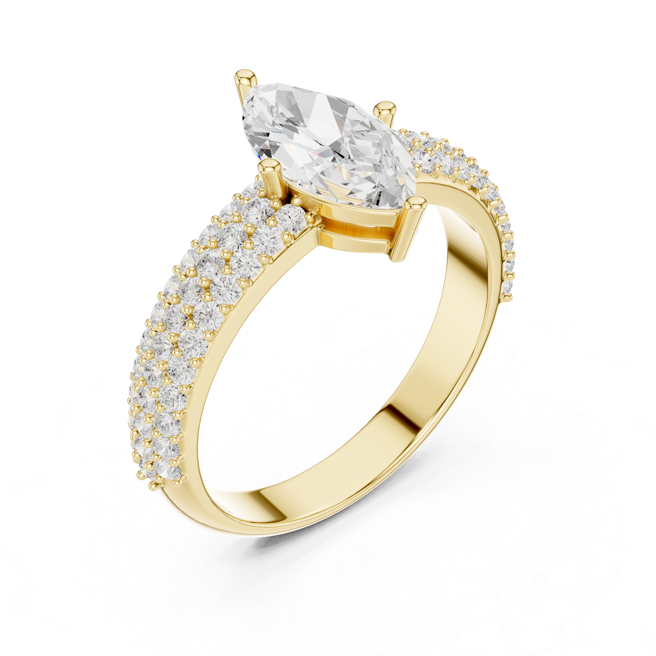 Marquise Triple Pavé Diamond Engagement Ring