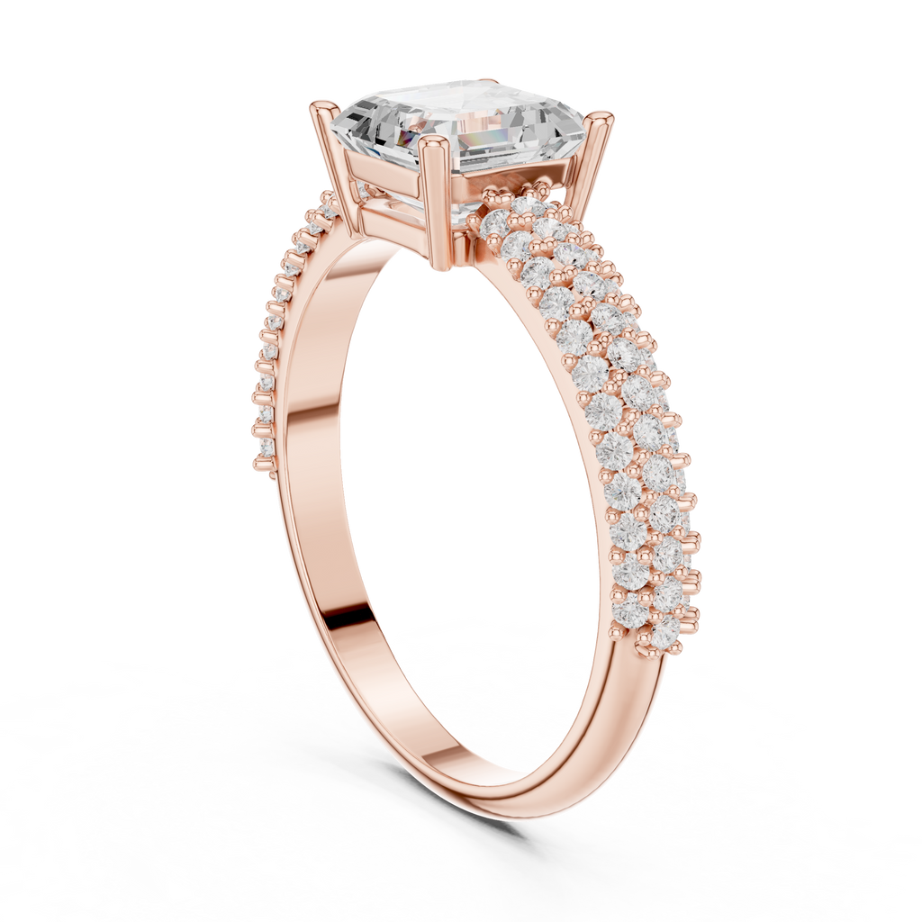 Asscher Cut Triple Pavé Diamond Engagement Ring
