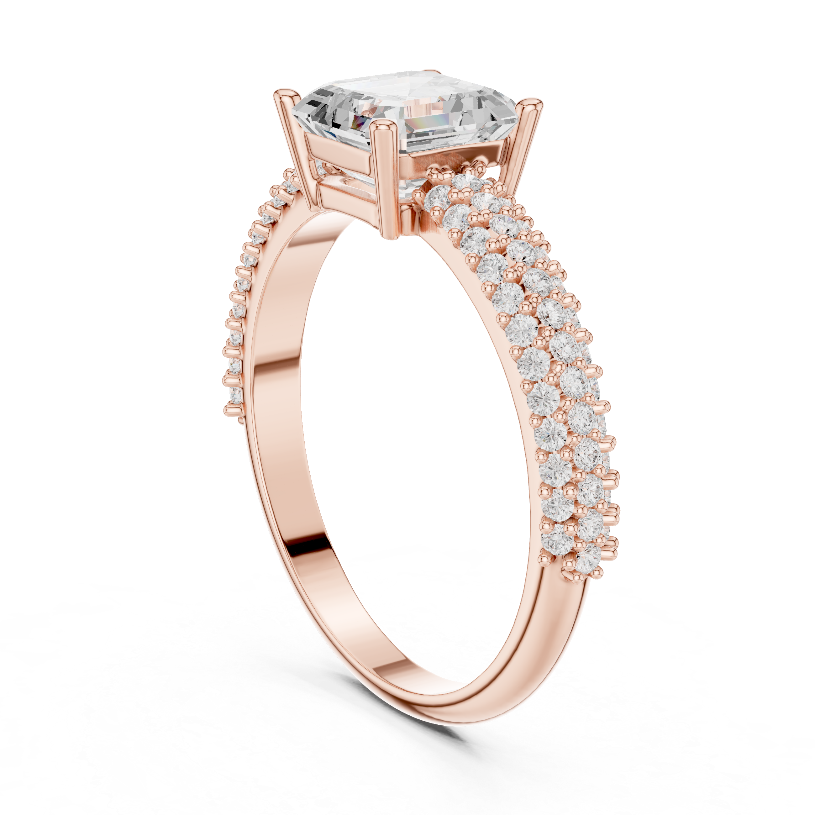 Asscher Cut Triple Pavé Diamond Engagement Ring
