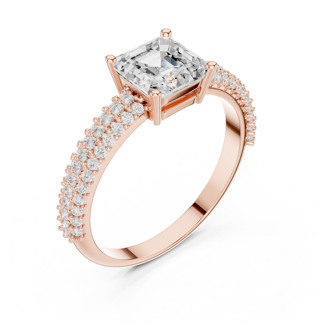 Asscher Cut Triple Pavé Diamond Engagement Ring