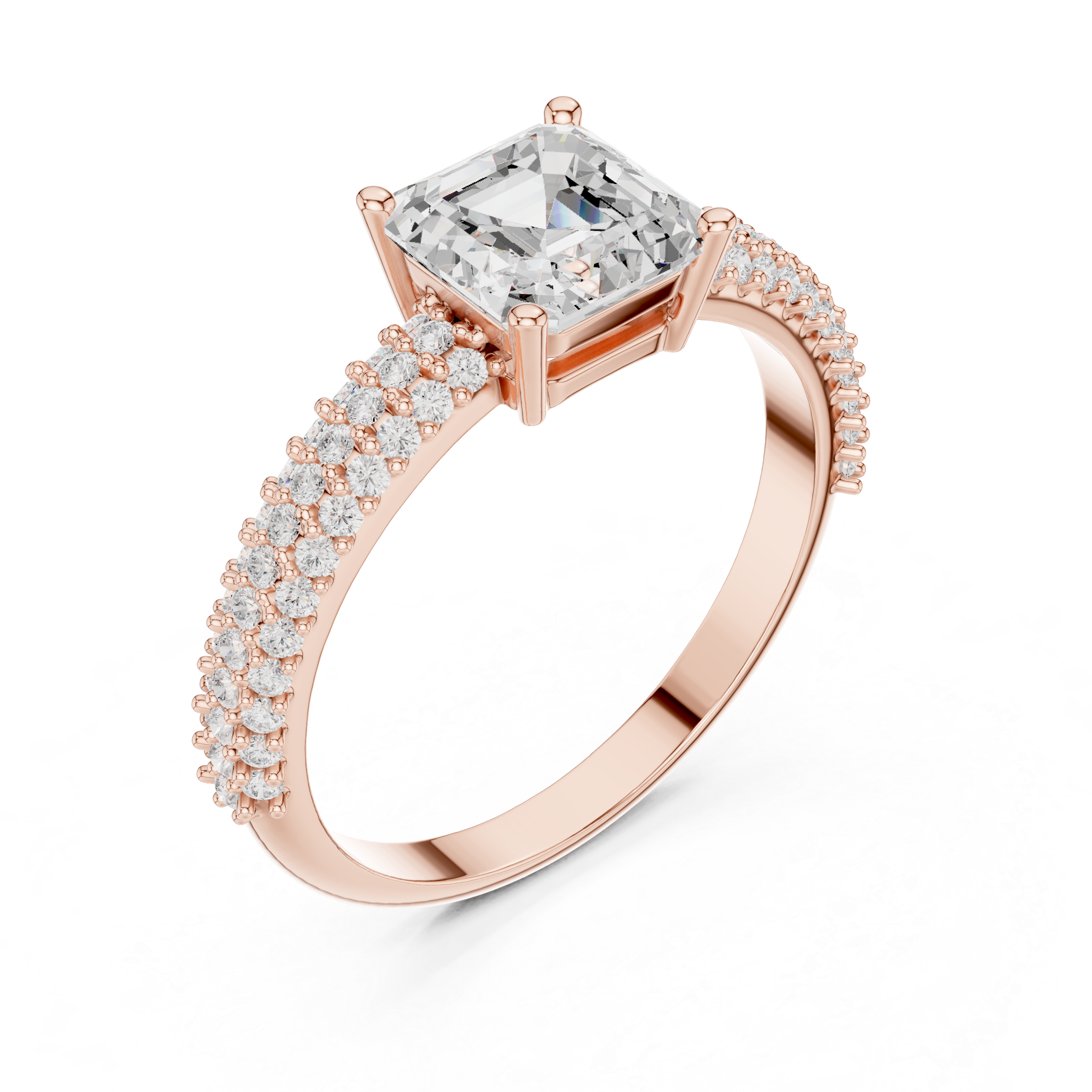 Asscher Cut Triple Pavé Diamond Engagement Ring