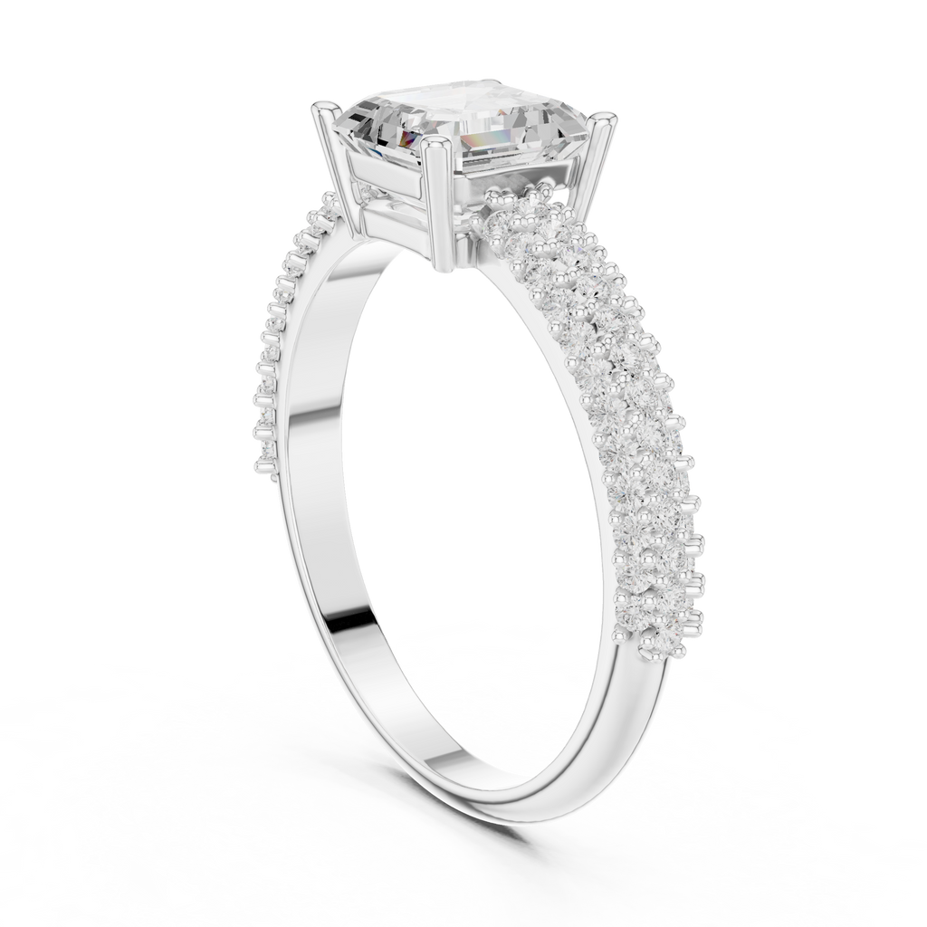 Asscher Cut Triple Pavé Diamond Engagement Ring