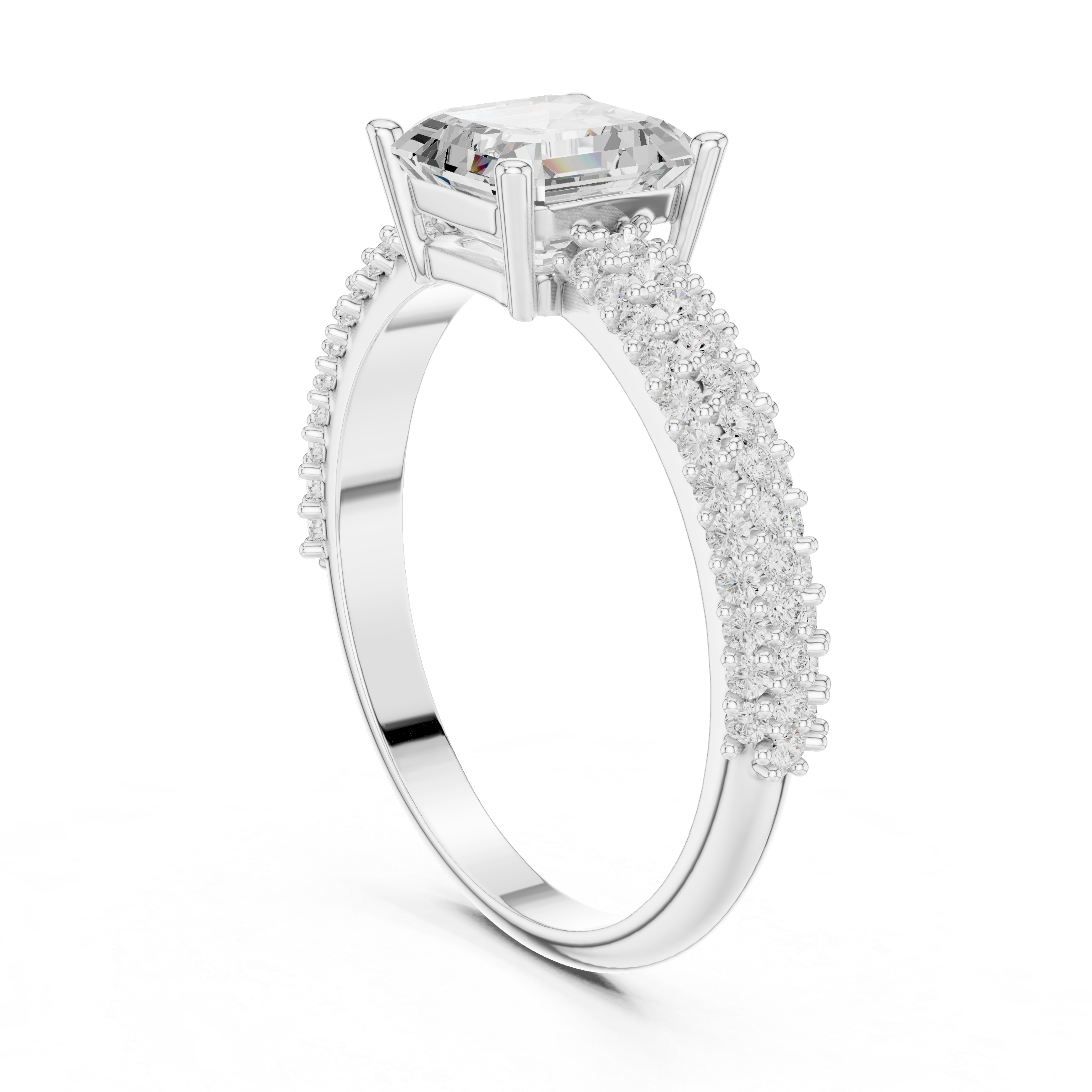 Asscher Cut Triple Pavé Diamond Engagement Ring