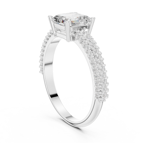Asscher Cut Triple Pavé Diamond Engagement Ring