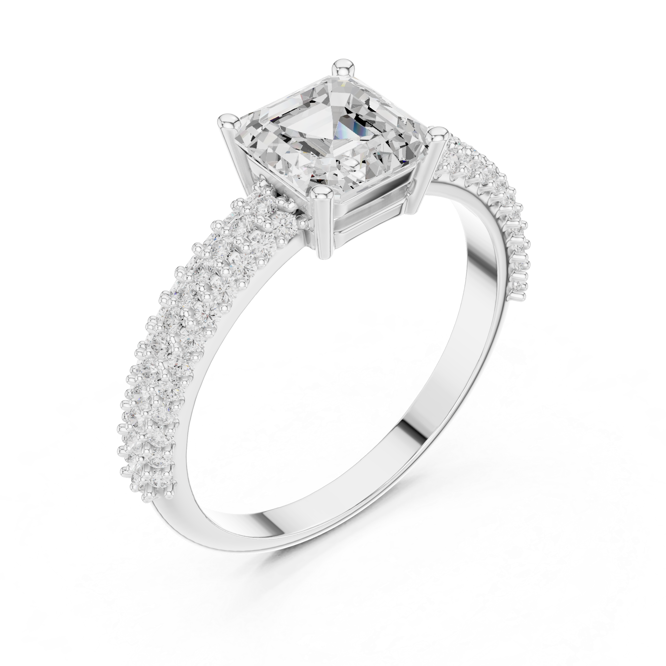 Asscher Cut Triple Pavé Diamond Engagement Ring