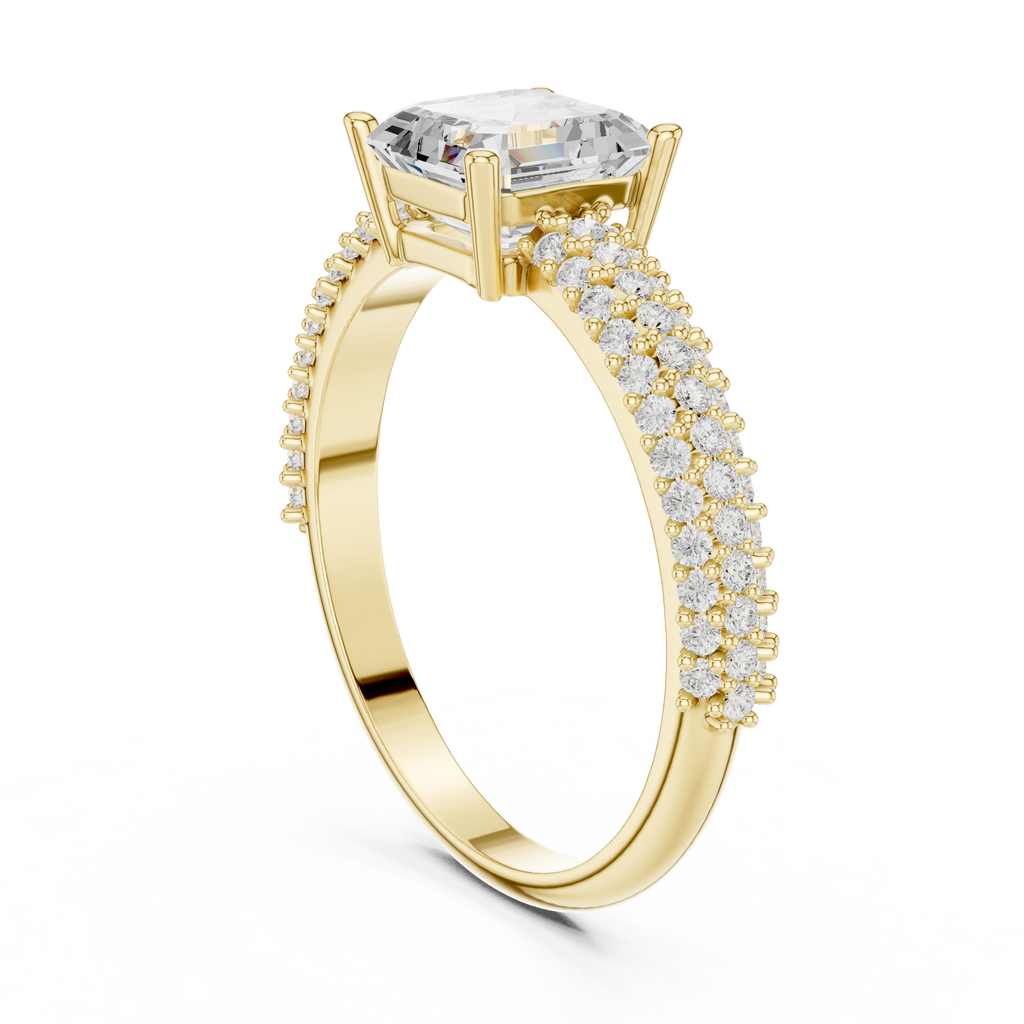 Asscher Cut Triple Pavé Diamond Engagement Ring