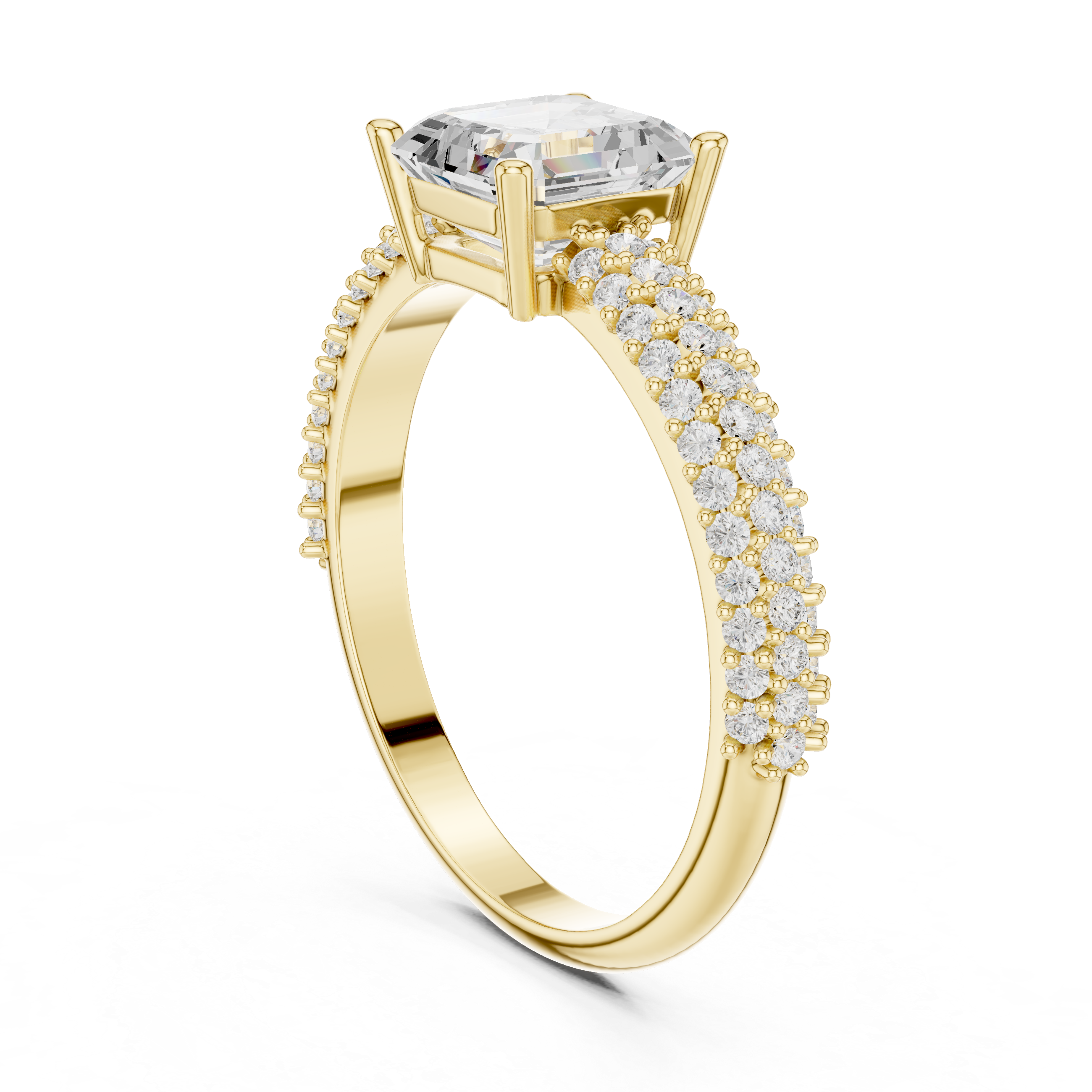 Asscher Cut Triple Pavé Diamond Engagement Ring