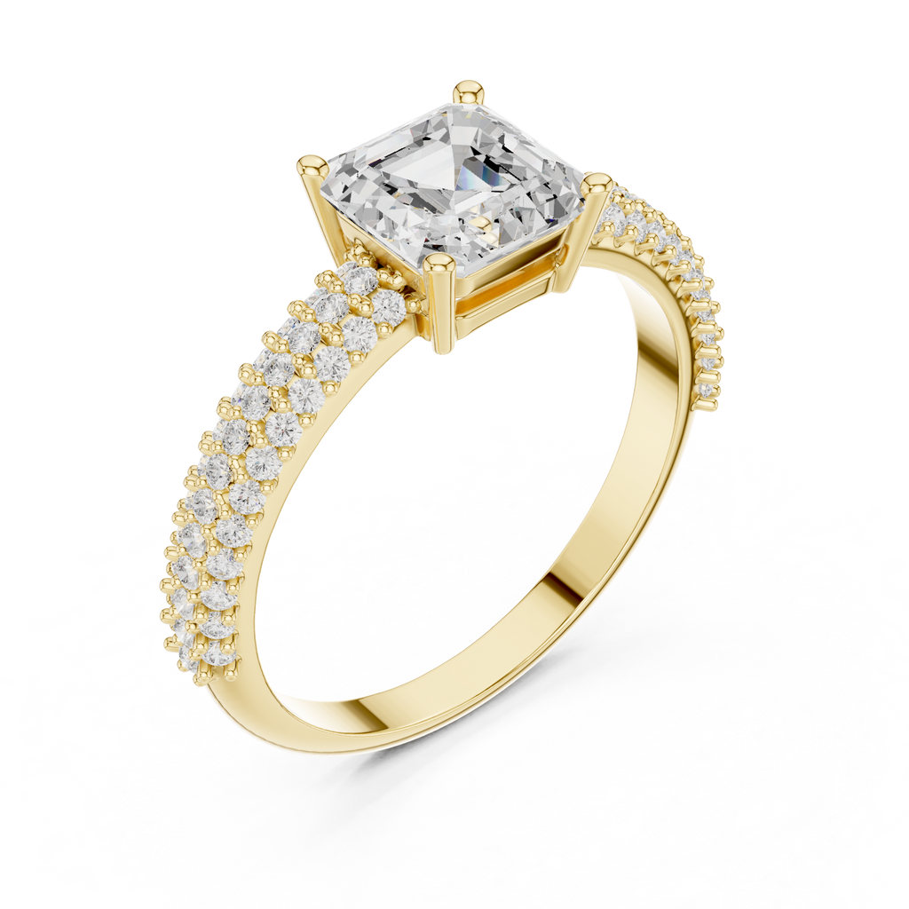Asscher Cut Triple Pavé Diamond Engagement Ring