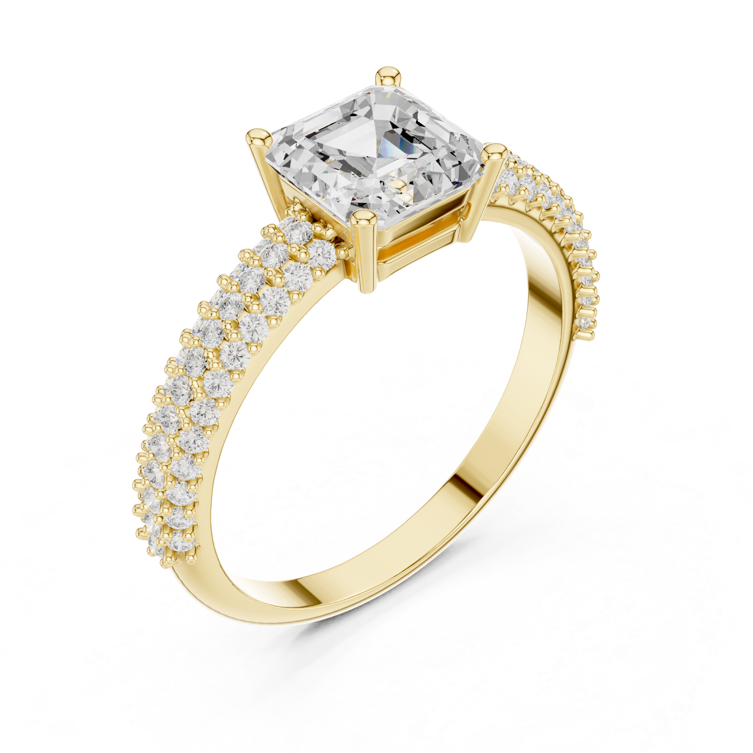Asscher Cut Triple Pavé Diamond Engagement Ring