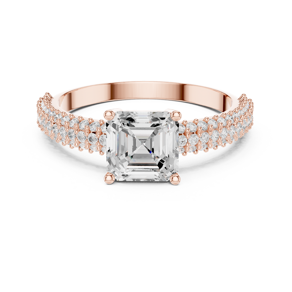 Asscher Cut Triple Pavé Diamond Engagement Ring