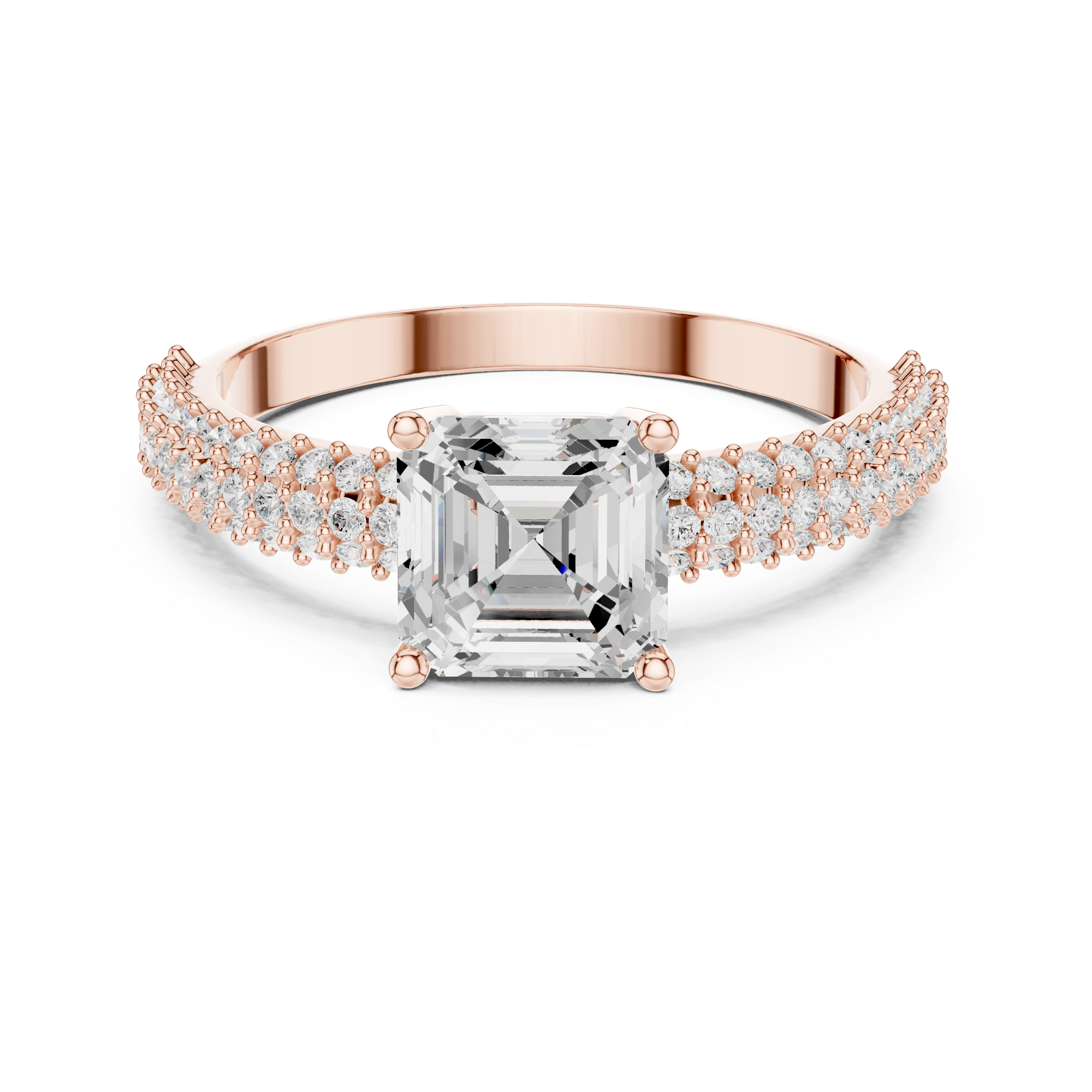 Asscher Cut Triple Pavé Diamond Engagement Ring