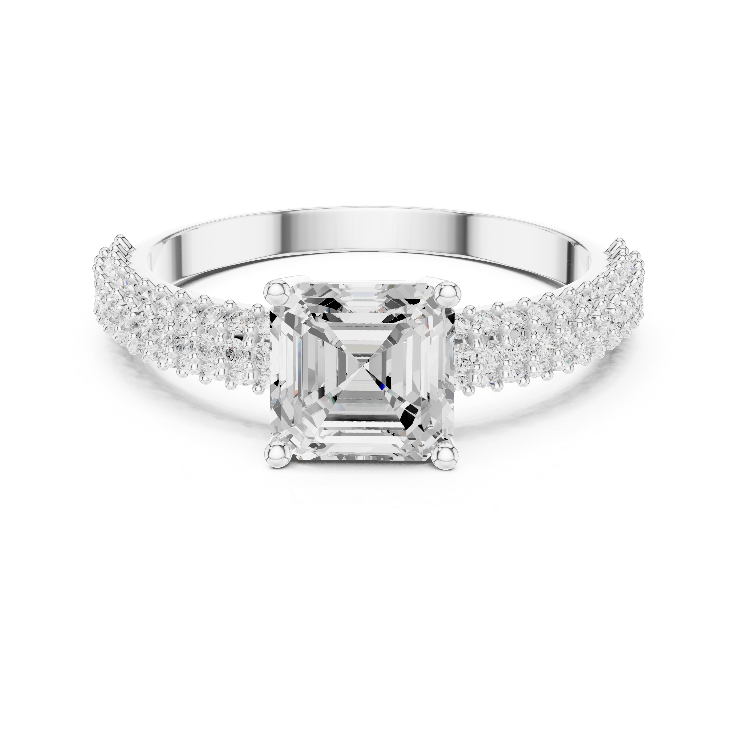 Asscher Cut Triple Pavé Diamond Engagement Ring