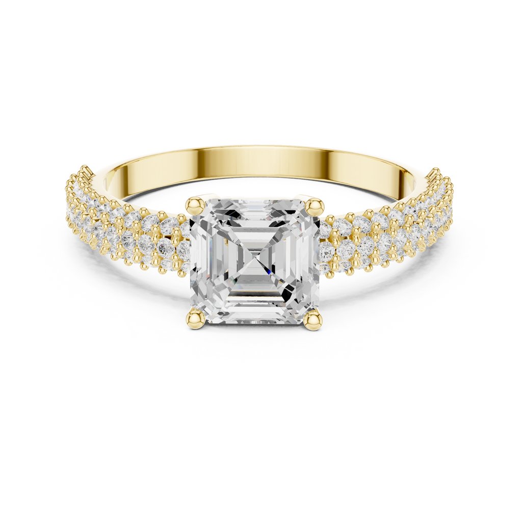Asscher Cut Triple Pavé Diamond Engagement Ring