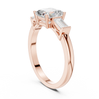 Asscher Cut Three Stone Engagement Ring with Baguette Side Stones