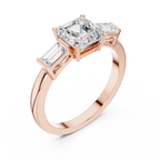 Asscher Cut Three Stone Engagement Ring with Baguette Side Stones