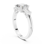 Asscher Cut Three Stone Engagement Ring with Baguette Side Stones