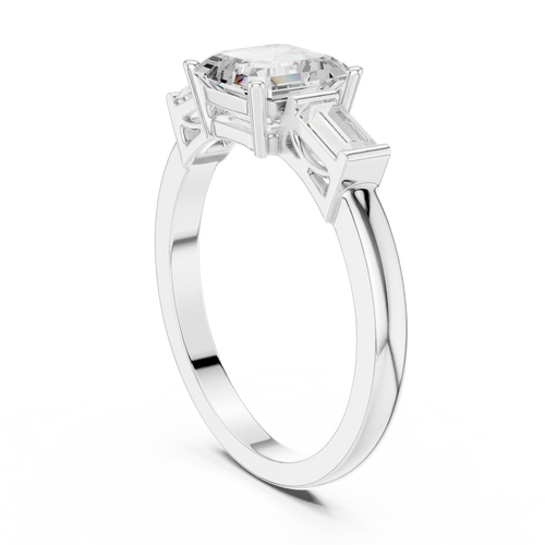 Asscher Cut Three Stone Engagement Ring with Baguette Side Stones