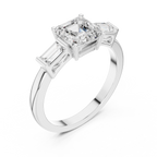 Asscher Cut Three Stone Engagement Ring with Baguette Side Stones
