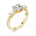 Asscher Cut Three Stone Engagement Ring with Baguette Side Stones