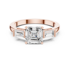 Asscher Cut Three Stone Engagement Ring with Baguette Side Stones