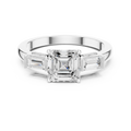 Asscher Cut Three Stone Engagement Ring with Baguette Side Stones