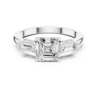 Asscher Cut Three Stone Engagement Ring with Baguette Side Stones