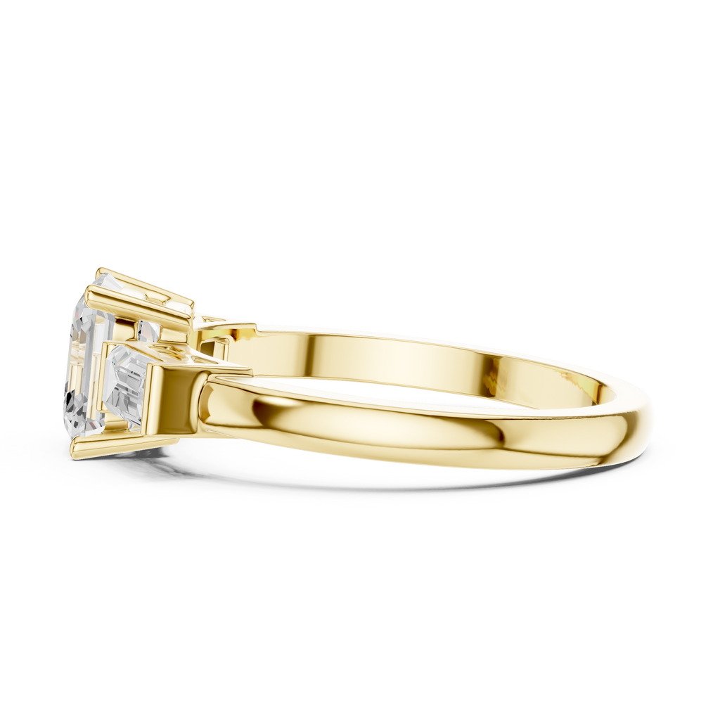 Asscher Cut Three Stone Engagement Ring with Baguette Side Stones