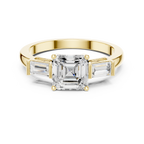 Asscher Cut Three Stone Engagement Ring with Baguette Side Stones
