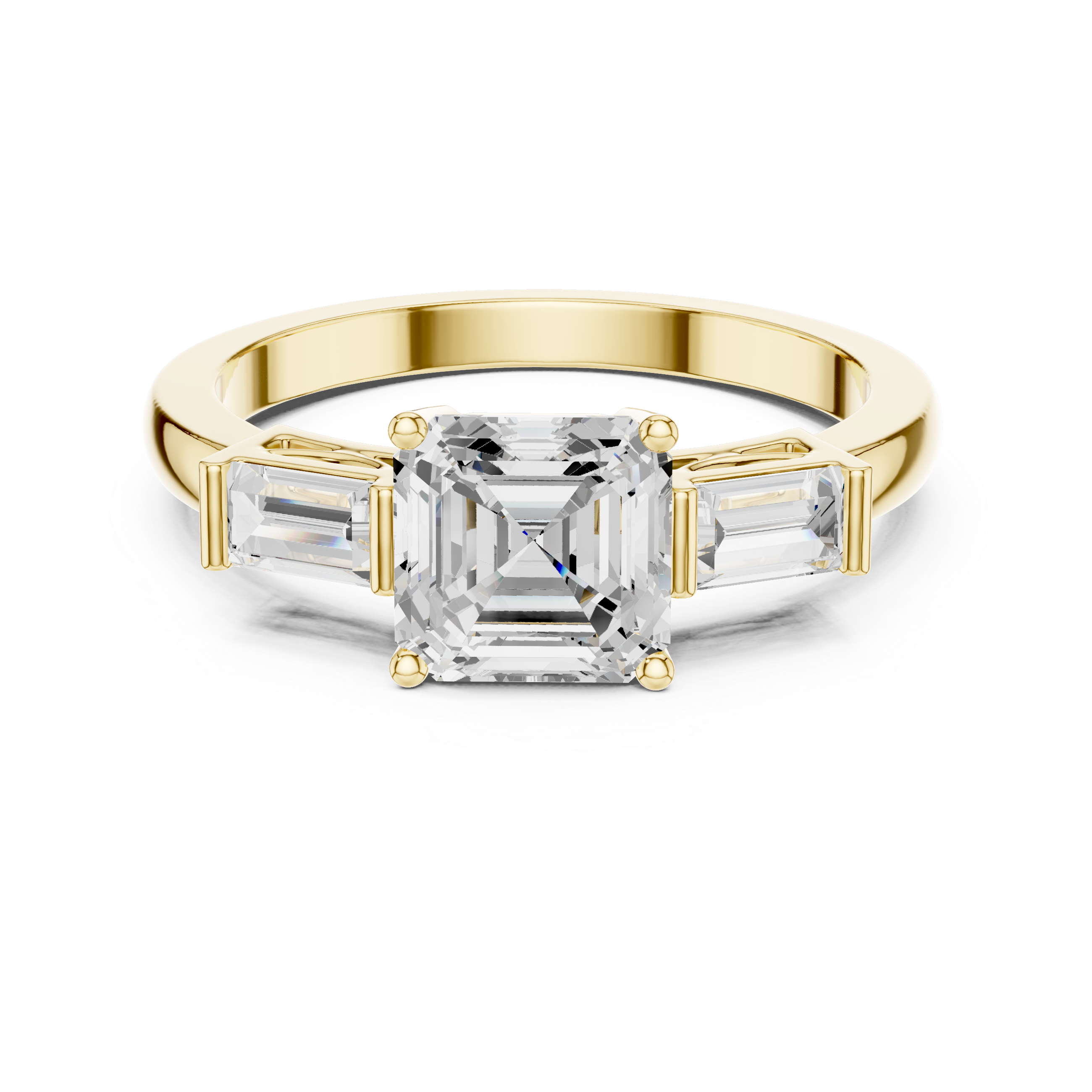 Asscher Cut Three Stone Engagement Ring with Baguette Side Stones