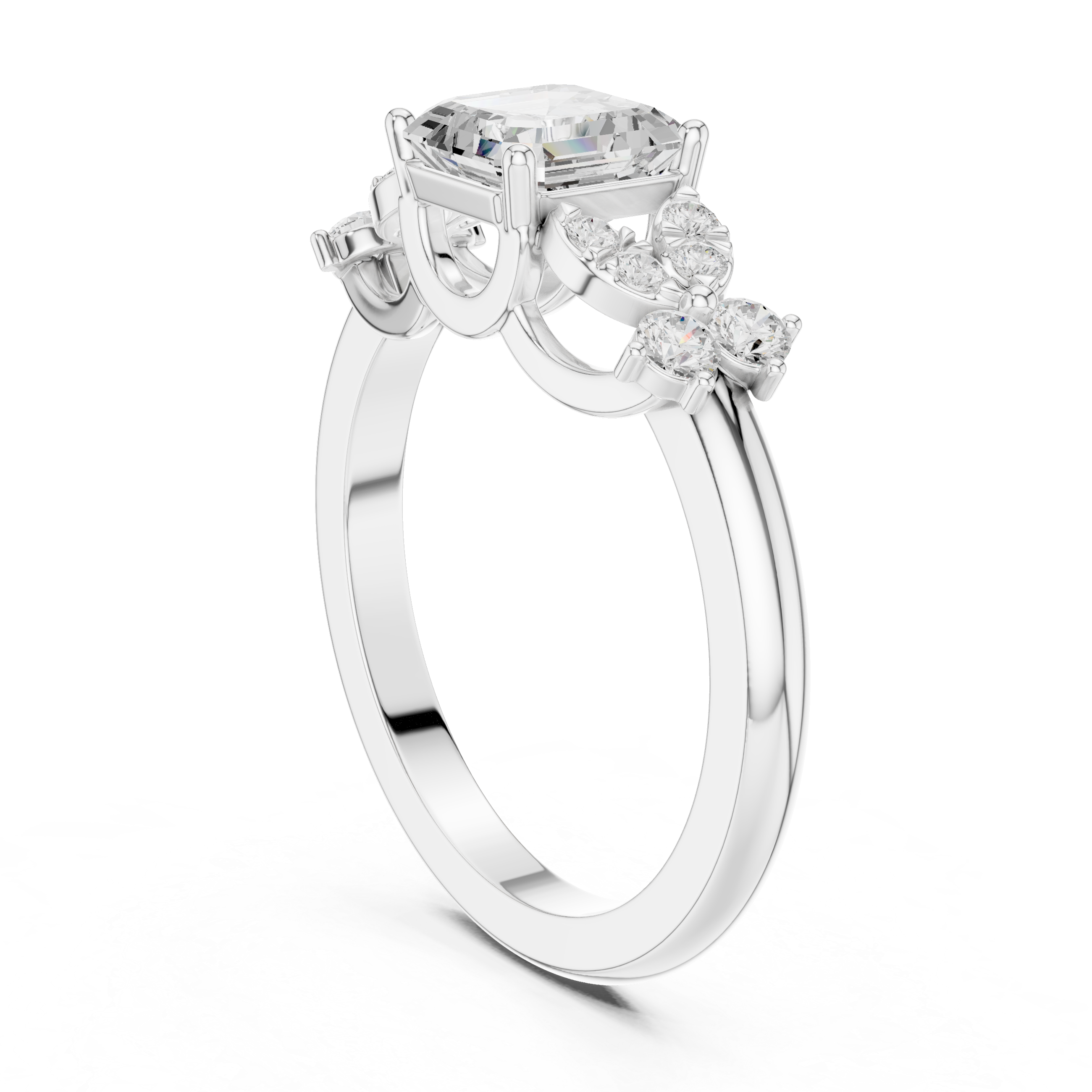 Vintage Asscher Cut Floral Diamond Engagement Ring in Rose Gold