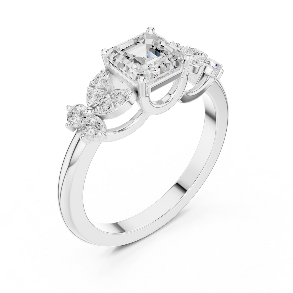 Vintage Asscher Cut Floral Diamond Engagement Ring in Rose Gold