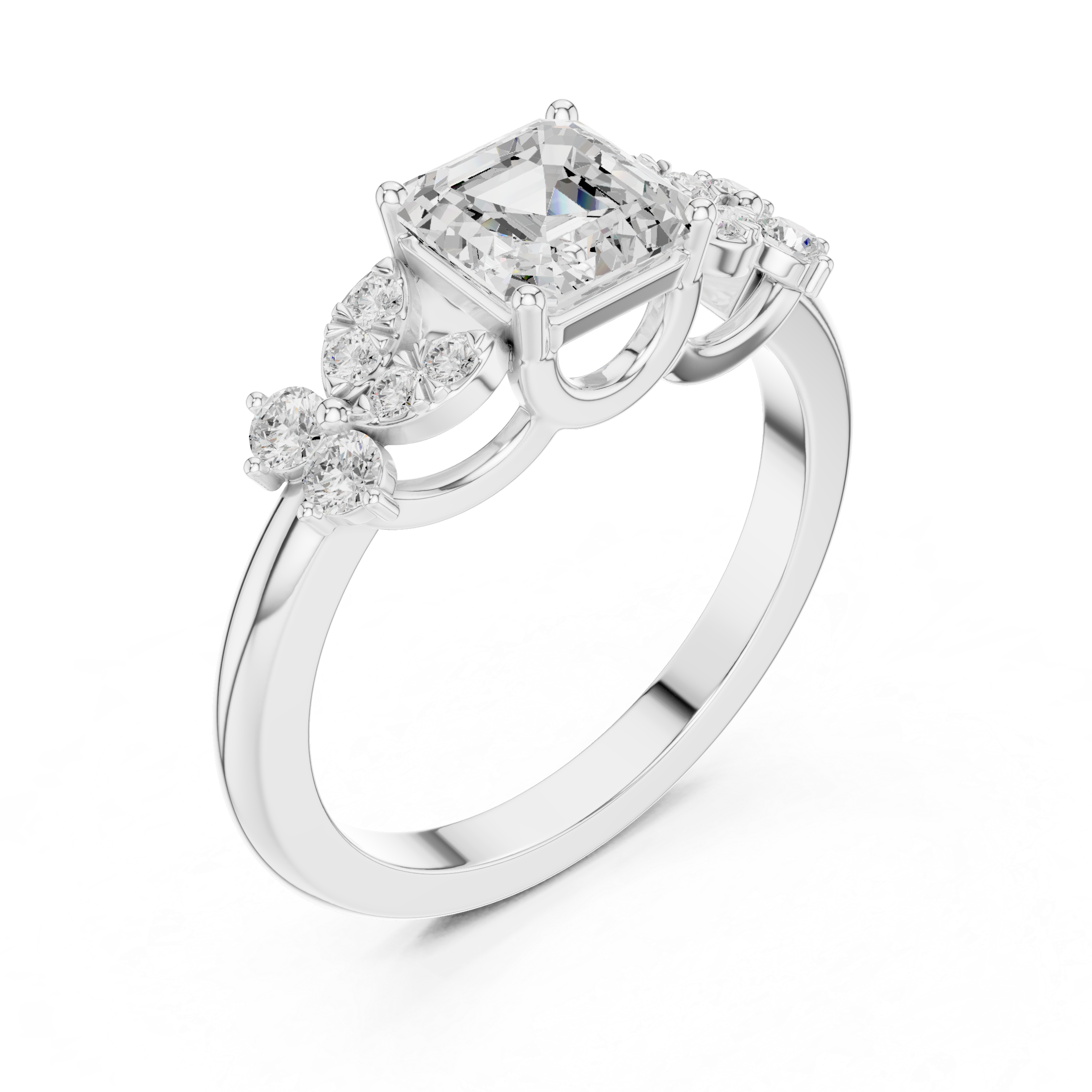 Vintage Asscher Cut Floral Diamond Engagement Ring in Rose Gold