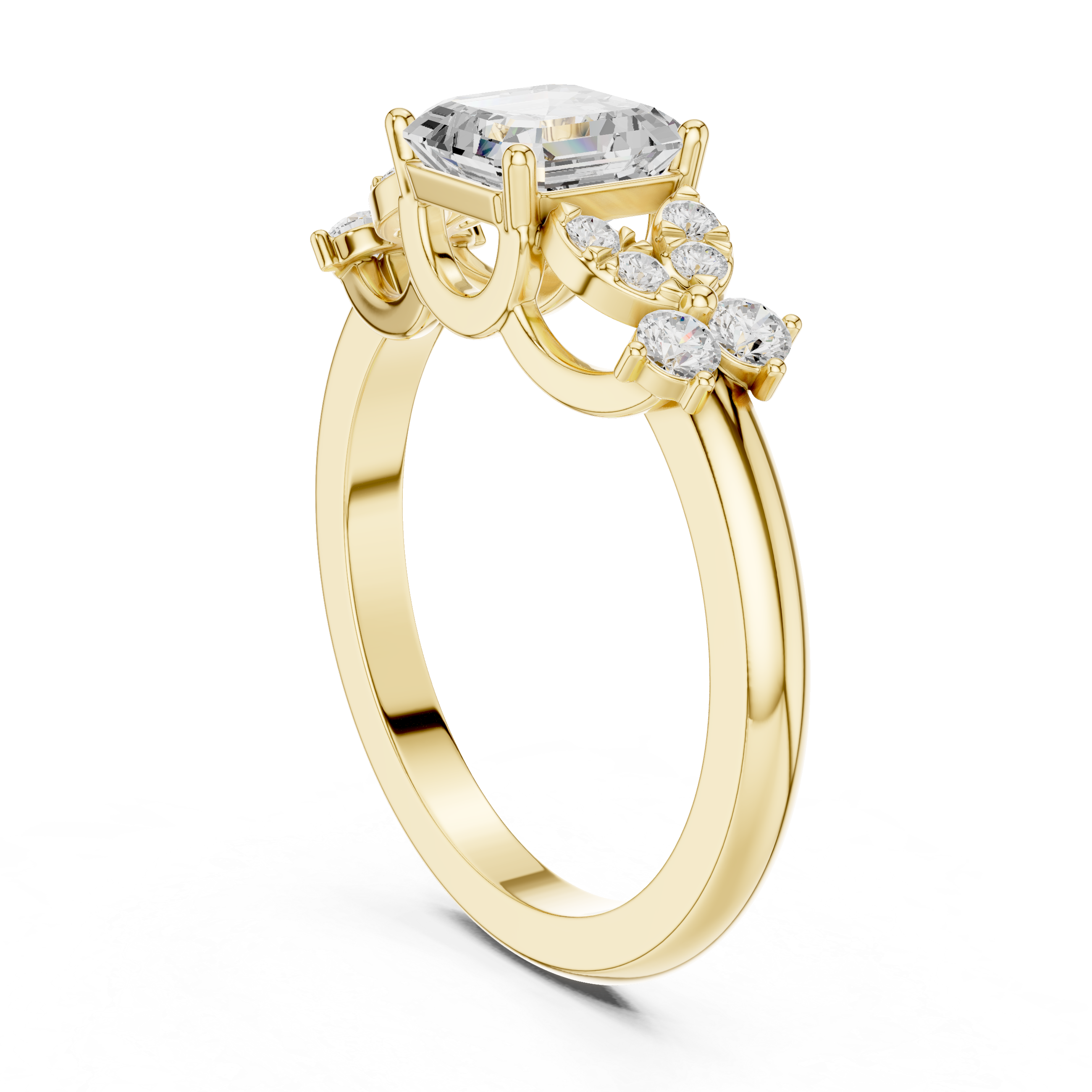 Vintage Asscher Cut Floral Diamond Engagement Ring in Rose Gold